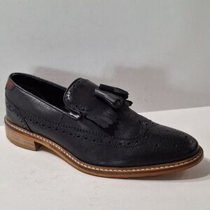 ASOS DESIGN Brogue Loafers Black Leather Wing Tip With Tassels Shoes Size 7